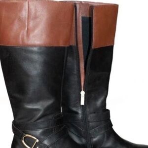 Elegant Black and Brown Heeled Boots